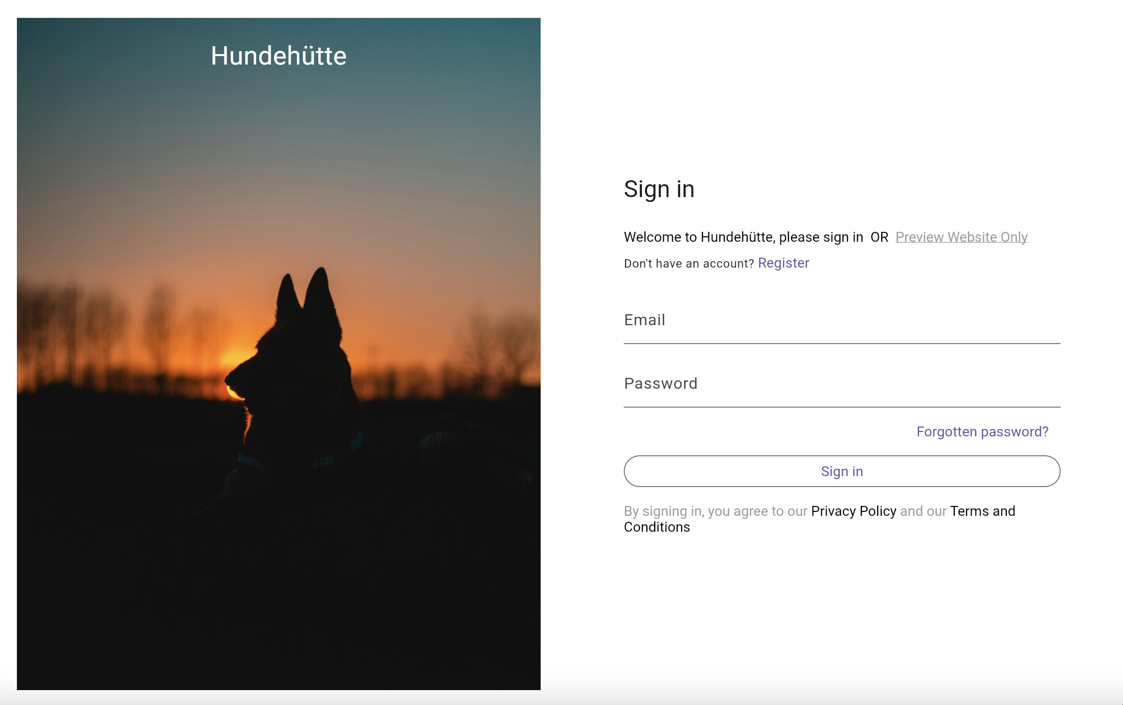 a screenshot that shows a preview of my Hundehutte web application