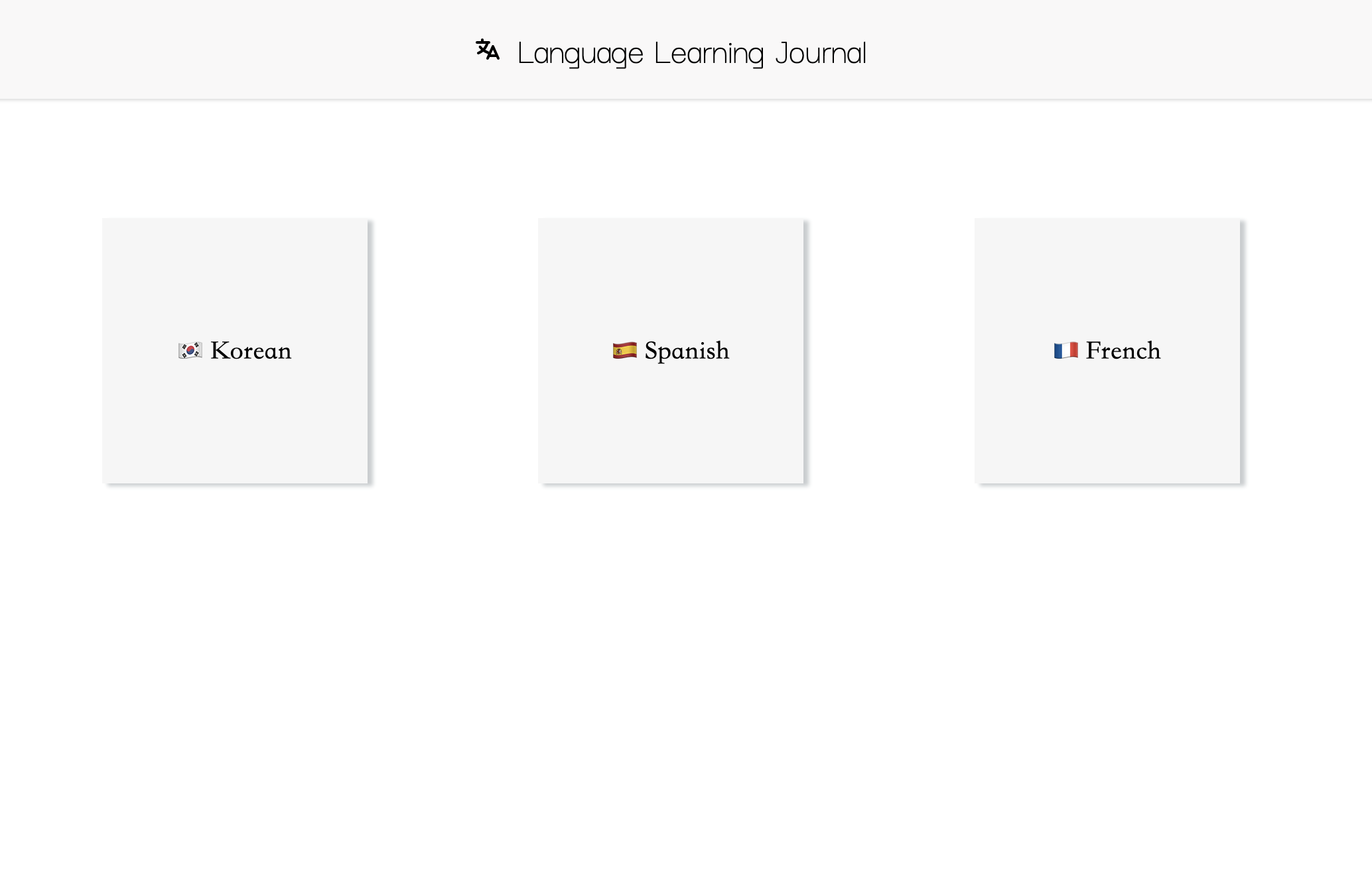 a web react application with three different buttons to click to go to the Korean, Spanish, or French page