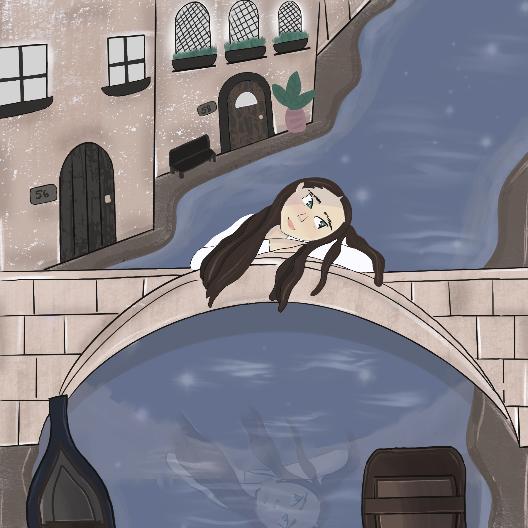 a girl daydreaming on a bridge